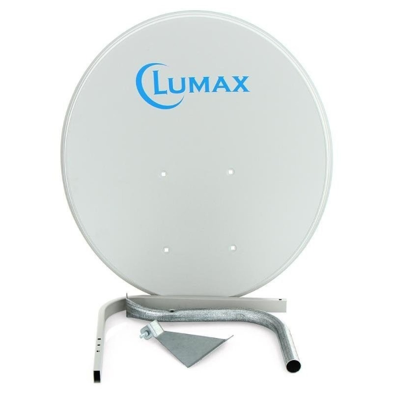 Антенна спутниковая LUMAX 0.6 м с Г-образным кронштейном, усиленное ОПУ на белом фоне