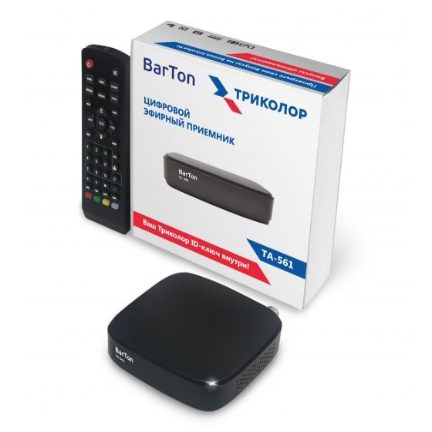 Цифровая приставка BarTon TA-561 (DVB-T2) на белом фоне