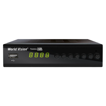 Цифровая приставка World Vision T644A Standard Edition (DVB-T2) на белом фоне