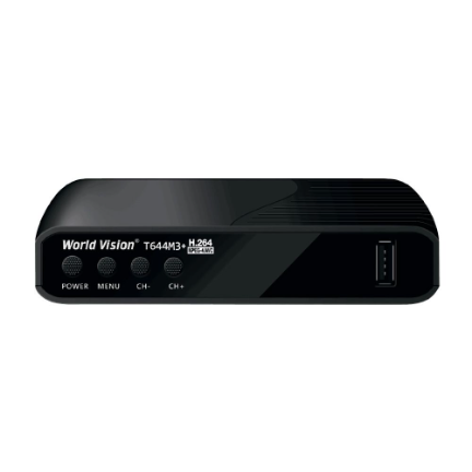 Цифровая приставка World Vision T644M3+ (DVB-T2) на белом фоне