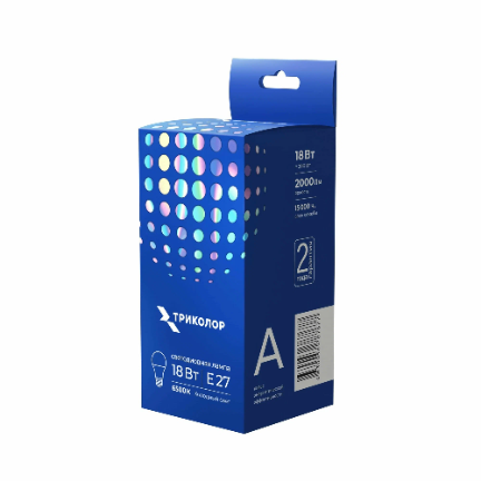 Лампа светодиодная Триколор LED A65 18Вт 6500K E27 на белом фоне