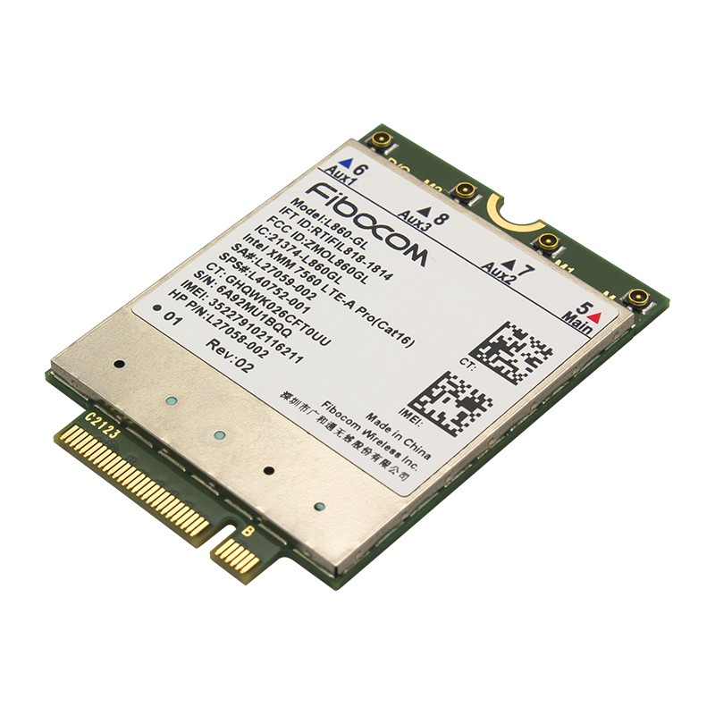 Модуль Fibocom L860-GL (M.2) LTE Cat.9 на белом фоне