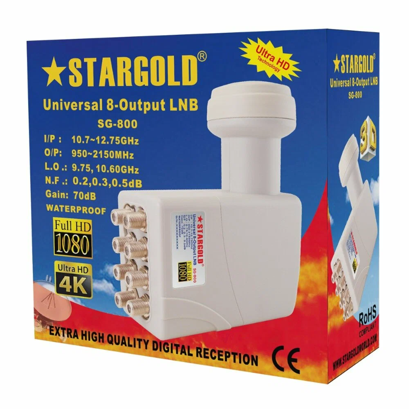 Конвертор спутниковый STARGOLD SG-800 на 8 выходов универсальный на белом фоне