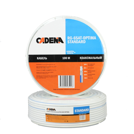 Кабель коаксиальный RG-6SAT Optima Standard CADENA белый на белом фоне